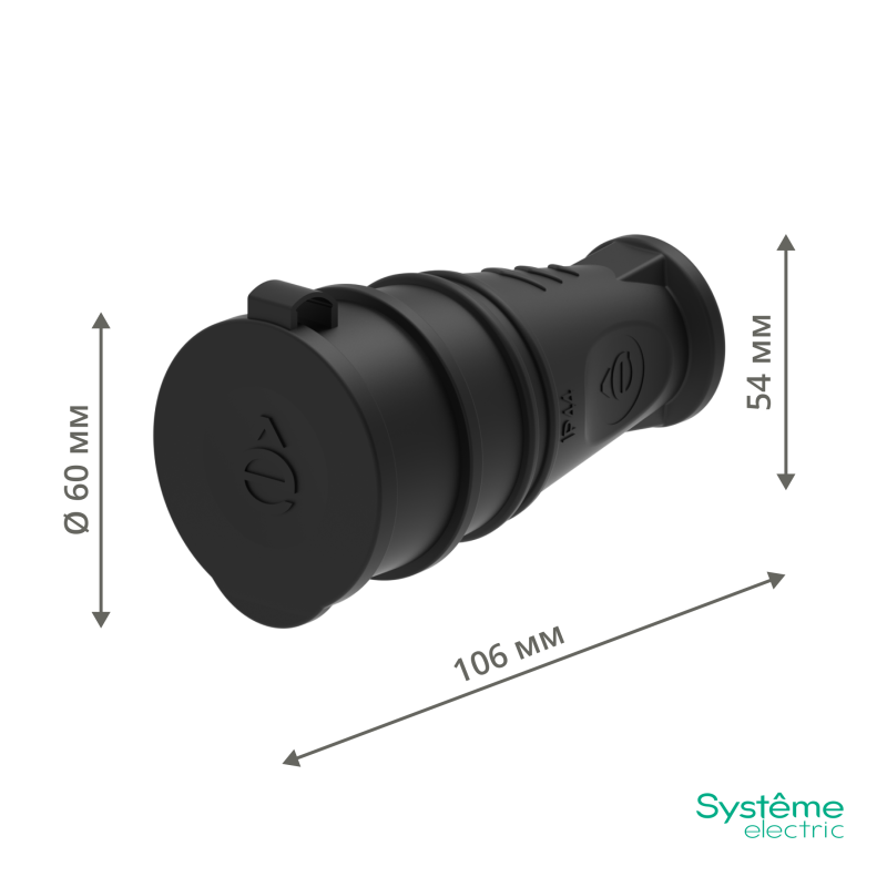 Розетка 1-м MultiSet 16А 250В IP44 с заземл. каучук черн. SE MST4002BK