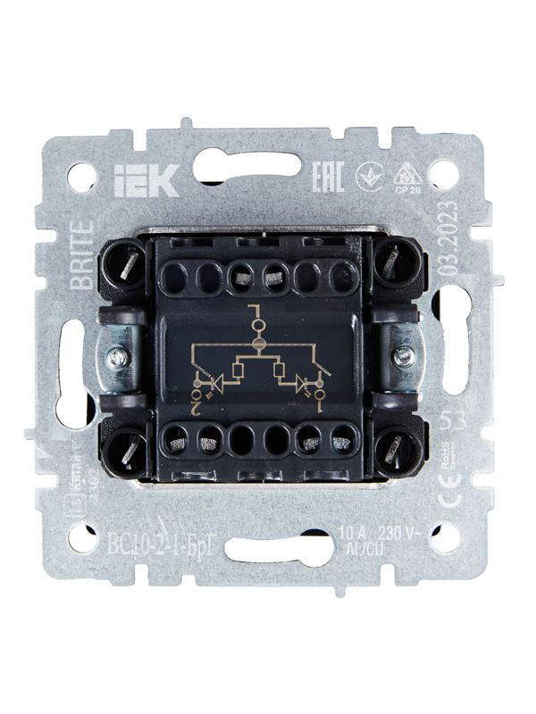 Выключатель 2-кл. СП BRITE ВС10-2-1-БрГ 10А с индик. механизм графит IEK BR-V20-1-10-K53