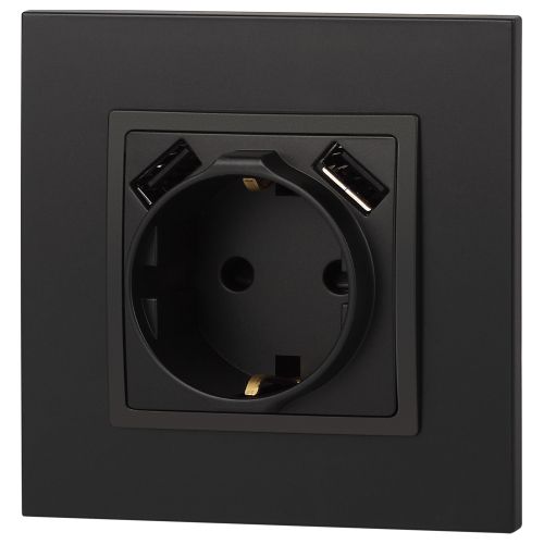 Розетка 16А 250В 2P+E с 2хUSB 5В-3А защ. шторки Elegance антрацит 14-4109-05 ЭРА Б0047871