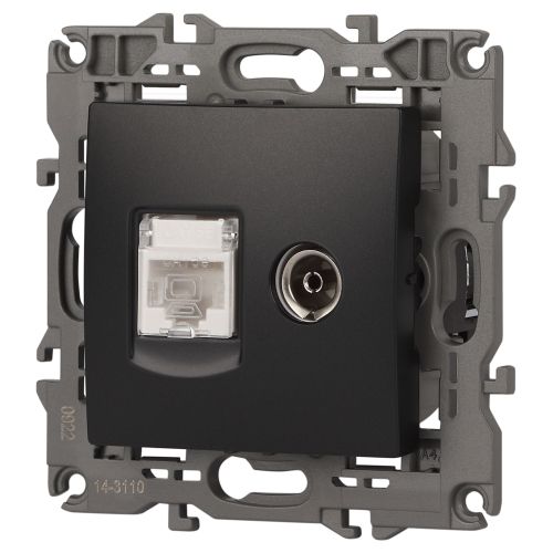 Розетка компьютерная + телевизионная 2-м Elegance 14-3110-05 RJ45 + TV IP20 механизм антрацит Эра Б0034318