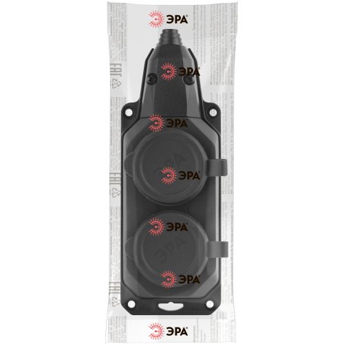 Колодка удлинителя 2-м с заземл. 16А IP44 K-2e-B-IP44 каучук черн. Эра Б0044544
