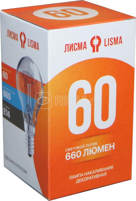 Лампа накаливания ДШ 230-60 60Вт шар прозрачная E14 230В КУ Лисма 322602500