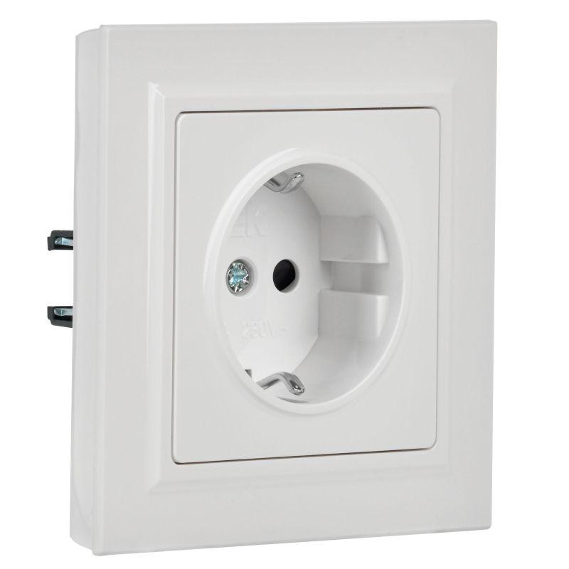 Розетка BRITE РСР14-1-0-БрБ 16А в сборе с заземл. защ. шторки бел. IEK BR-R14-16-K01-F