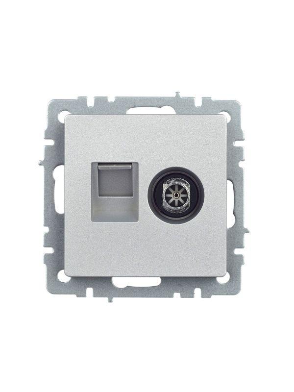 Розетка компьютерная + телевизионная 2-м Brite РТВ/РК12-БрА RJ45 кат.5E + TV механизм алюм. IEK BR-AK20-1-K47