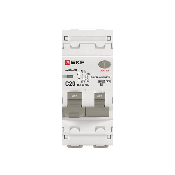 Выключатель автоматический дифференциального тока 2п (1P+N) C 20А 30мА тип AC 6кА АВДТ-63N (электромех.) PROxima EKF D63N26M20C30