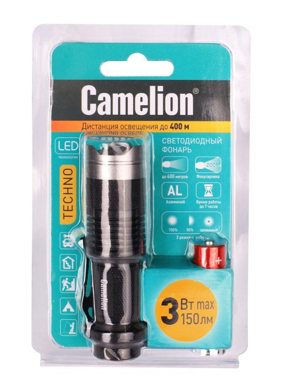 Фонарь LED5135 (LED XPE ZOOM 3 реж 1хLR6 алюм. блистер черн.) Camelion 12915