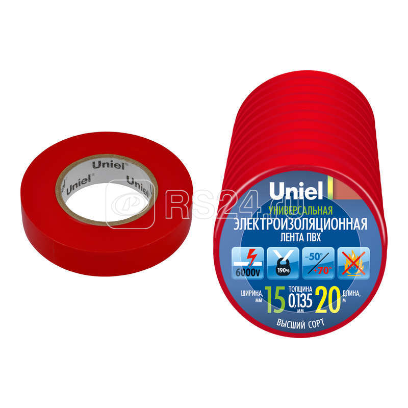 Лента изоляционная 0.135х15мм 20м UIT-135P 20/15/10 RED красн. (уп.10шт) Uniel 04504