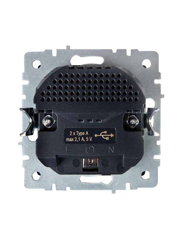Розетка BRITE РЮш10-1-БрШ 16А с USB A+A 2.1А с заземл. защ. шторки механизм шампань IEK BR-R14-16-U21-D21-K37