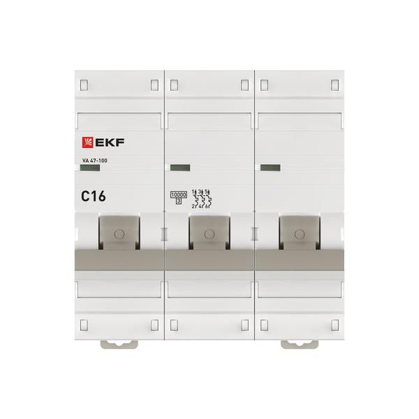 Выключатель автоматический модульный 3п C 16А 10кА ВА 47-100 PROxima EKF mcb47100-3-16C-pro