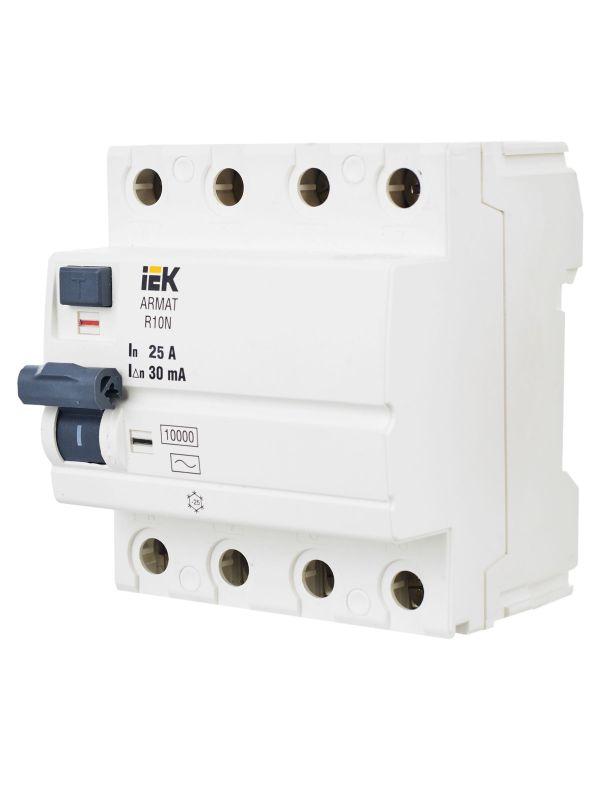 Выключатель дифференциального тока (УЗО) 4п 25А 30мА тип AC ВДТ R10N ARMAT IEK AR-R10N-4-025C030