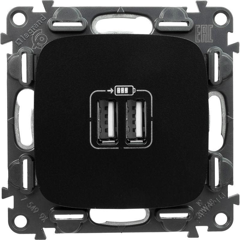 Устройство зарядное Valena Allure с 2-мя USB-разъемами 240В/5В 1500мА с лиц. панелью антрацит Leg 754998