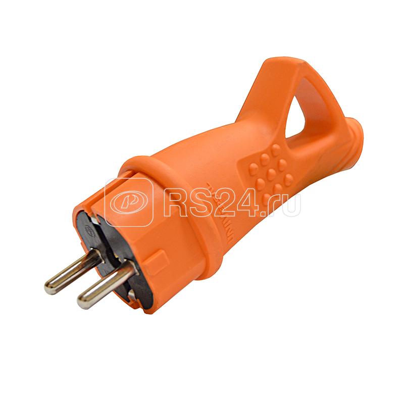 Вилка электрическая 1ф 16А 250В IP44 с заземл. с ушком каучук оранж. (еврослот) UNIVersal 3030