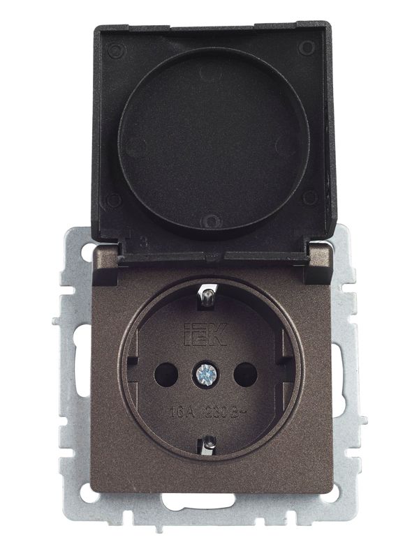 Розетка BRITE РСбш10-3-44-БрТБ 16А IP44 с заземл. защ. шторки с крышкой механизм бронза IEK BR-R16-16-44-K45