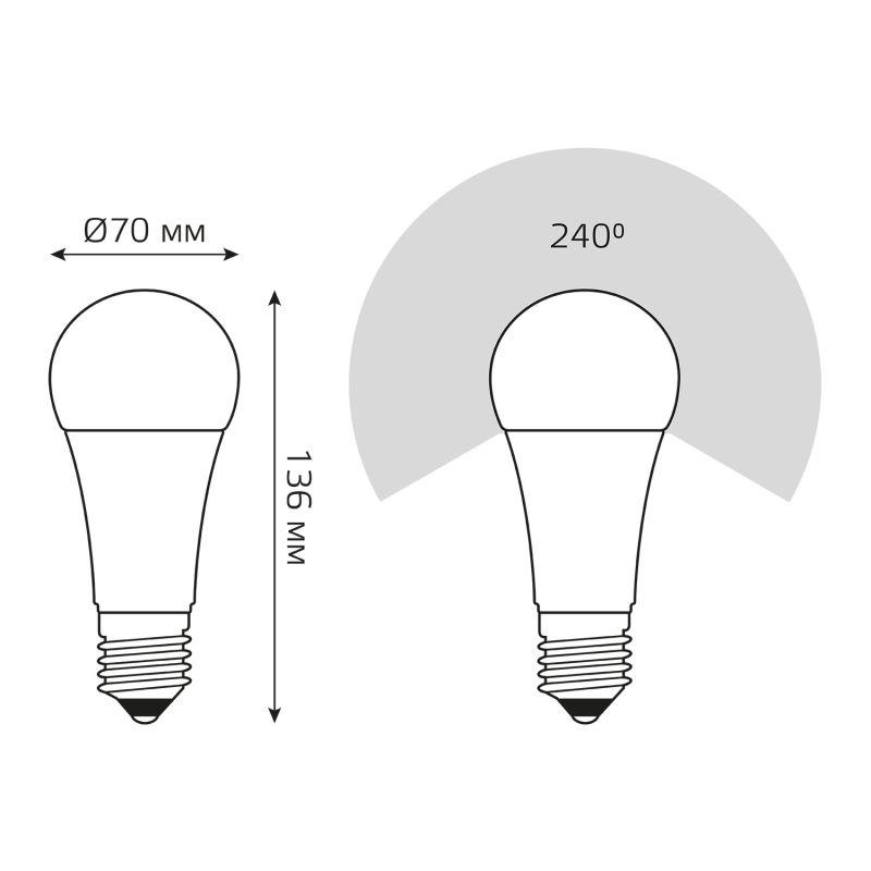 Лампа светодиодная Elementary 25Вт A70 грушевидная 4100К нейтр. бел. E27 2100лм GAUSS 73225
