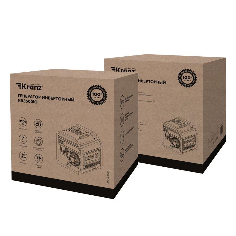 Генератор инверторный KR3500IO 3.5кВт 230В 7л открытый корпус ручной старт KRANZ KR-16-1143