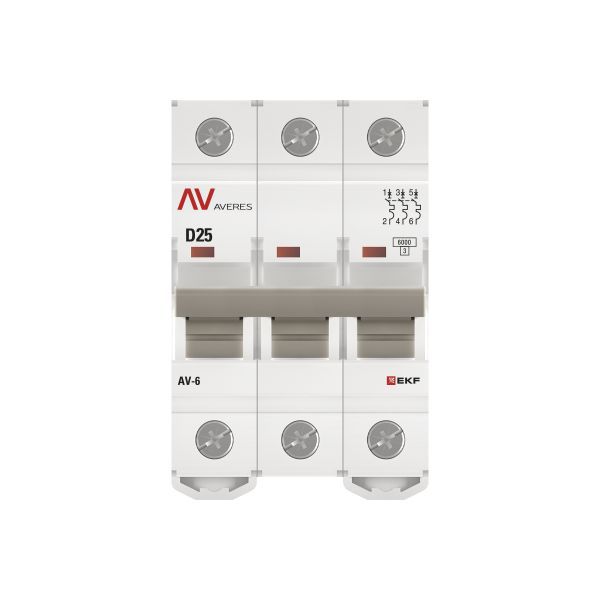 Выключатель автоматический модульный 3п D 25А 6кА AV-6 AVERES EKF mcb6-3-25D-av