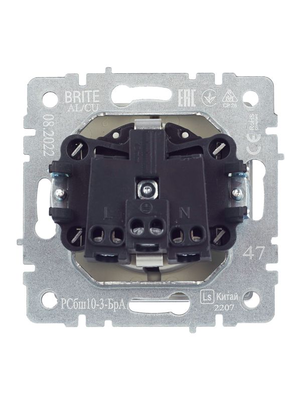 Розетка BRITE РСбш10-3-БрА 16А IP20 с заземл. защ. шторки с крышкой механизм алюм. IEK BR-R16-16-K47