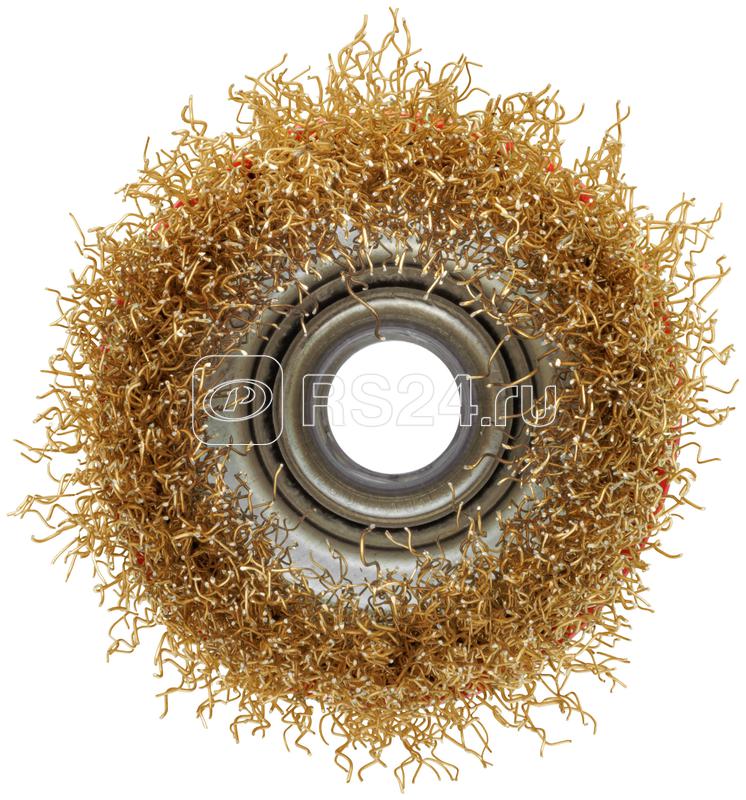 Корщетка-чашка гайка М14 стальная латунированная волнистая проволока 65мм блистер КУРС 39091