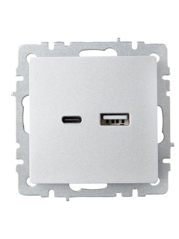 Розетка BRITE USB A+C 18Вт РЮ11-1-БрА механизм алюм. IEK BR-U22-018-K47