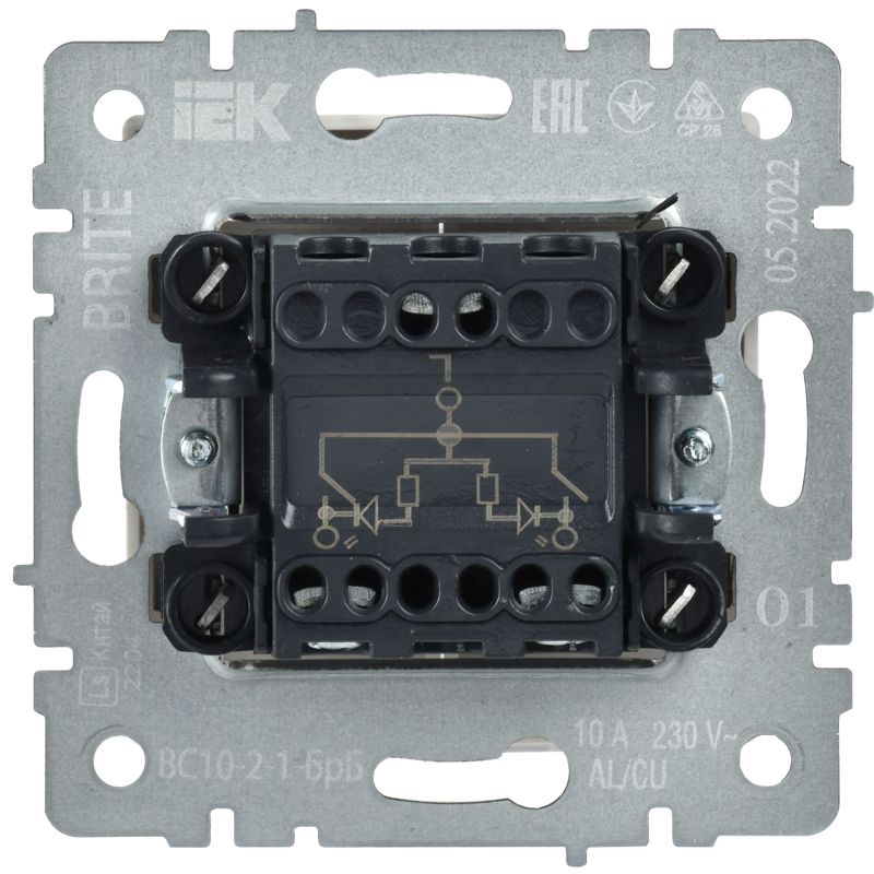Выключатель 2-кл. СП BRITE ВС10-2-1-БрБ 10А с индик. механизм бел. IEK BR-V20-1-10-K01
