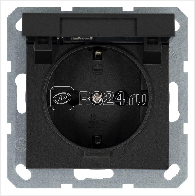 Розетка 1-м Shuko 16А IP20 с заземл. защ. шторки с крышкой механизм антрацит Jasmart G5505B