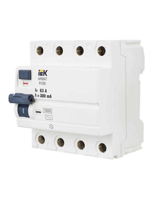 Выключатель дифференциального тока (УЗО) 4п 63А 300мА тип AC ВДТ R10N ARMAT IEK AR-R10N-4-063C300