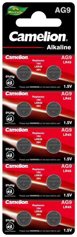 Элемент питания алкалиновый "таблетка" LR936/394A/194/G 9 Mercury Free AG9-BP0%Hg для часов BL-10 (блист.10шт) Camelion 12817