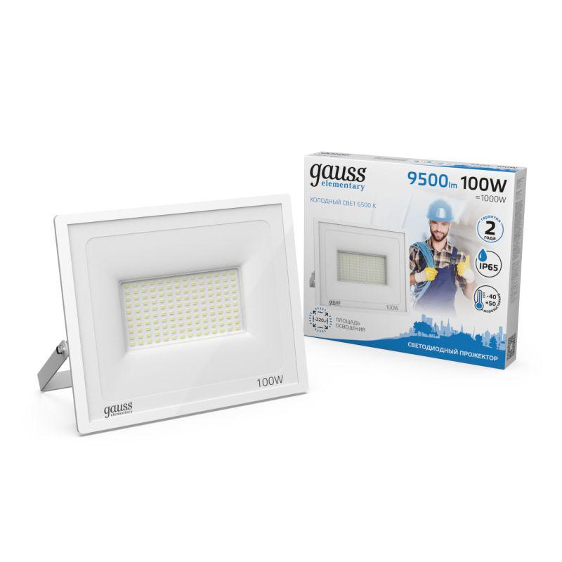 Прожектор светодиодный Elementary 100Вт 6500К IP65 9000лм 175-265В ДО бел. GAUSS 613120300