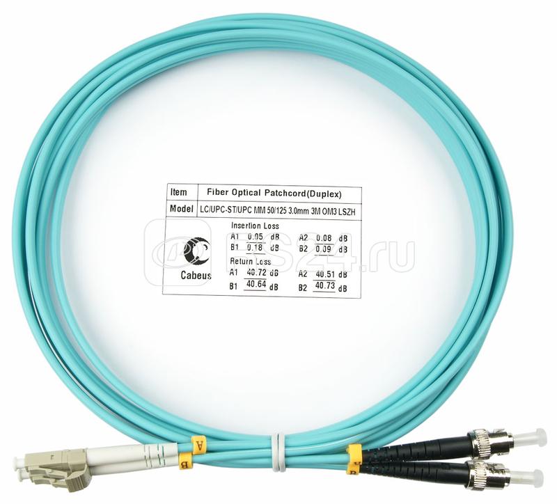 Шнур оптический FOP-50-LC-ST-3m duplex LC-ST 50/125мм OM3 3м LSZH Cabeus 7576c