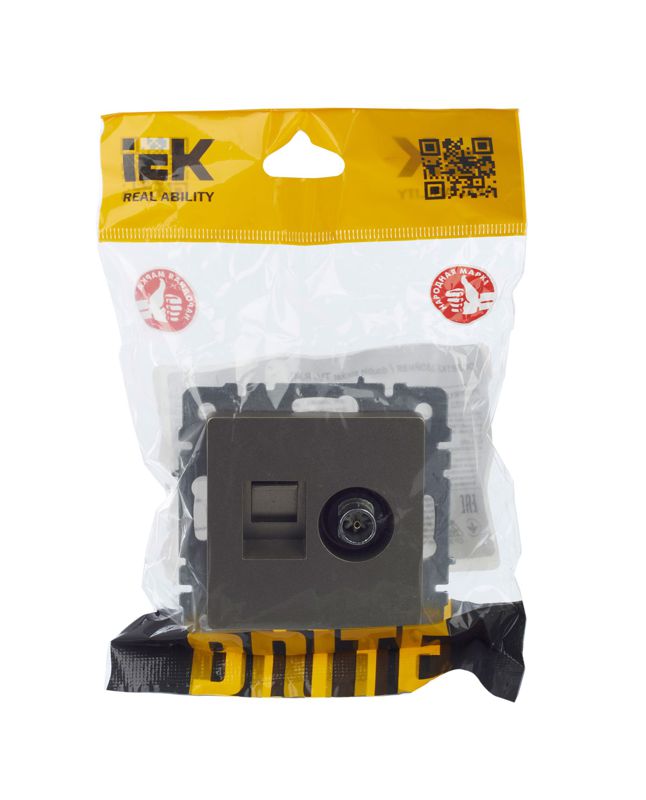 Розетка компьютерная + телевизионная 2-м Brite РТВ/РК12-БрШ RJ45 кат.5E + TV механизм шампань IEK BR-AK20-1-K37