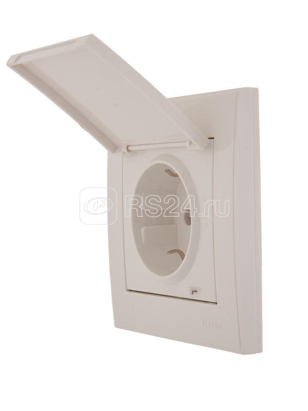 Розетка 1-м СП Rain с заземл. с защ. крышкой керамика бел. LEZARD 703-0202-123