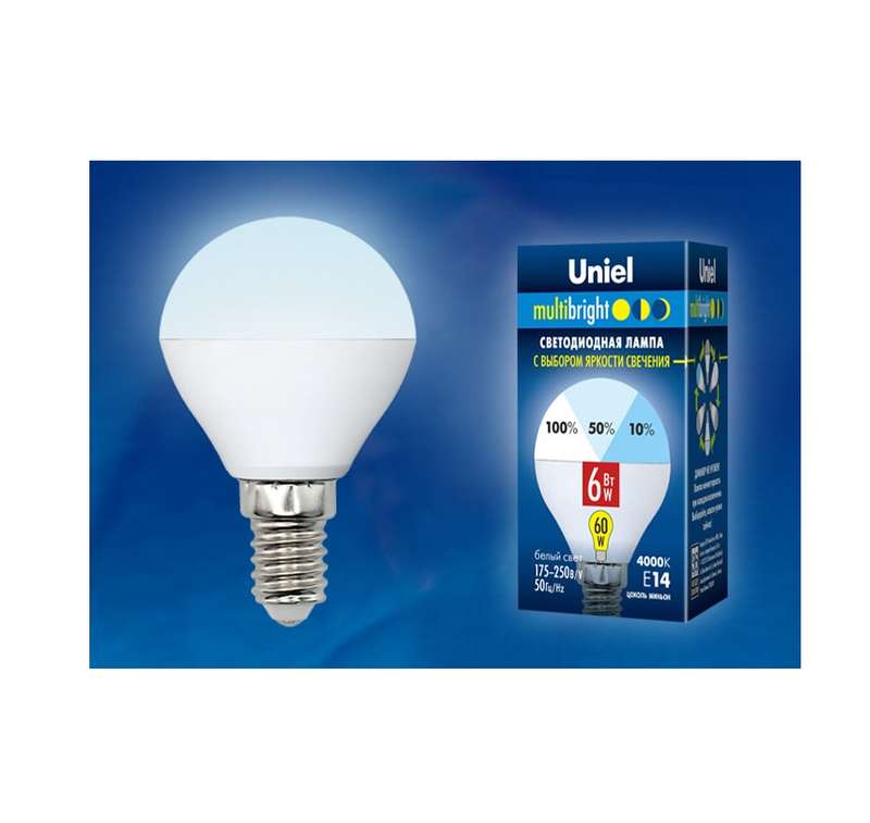 Лампа светодиодная LED-G45-6W/NW/E14 /FR/MB PLM11WH Multibright 6Вт шар матовая 4000К нейтр. бел. E14 100-50-10 (упак. картон) Uniel UL-00002376