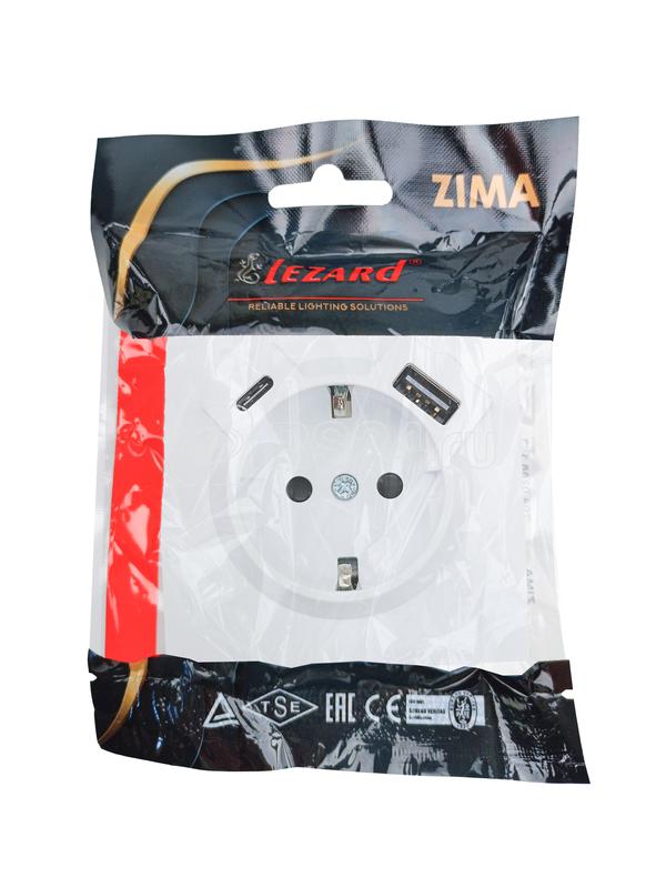 Розетка 1-мест. с/з Type-C+USB разъем СП ZIMA бел. LEZARD 704-0288-181TC