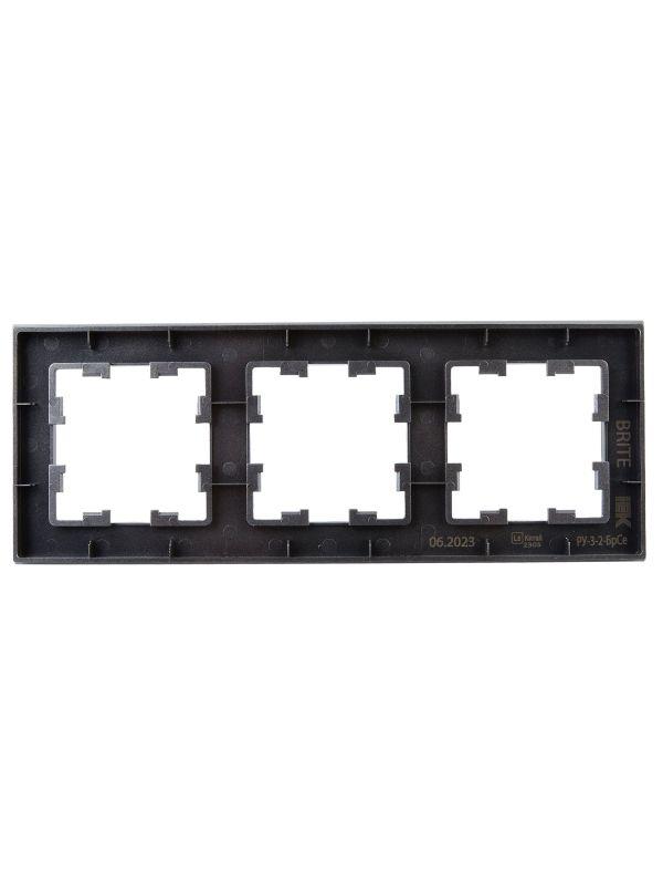 Рамка 3-м BRITE РУ-3-2-БрСе стекло сер. IEK BR-M32-G-K03