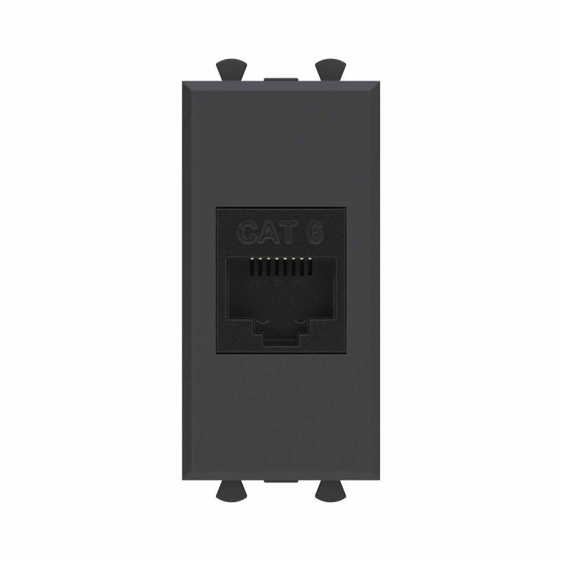 Розетка компьютерная 1мод. Avanti "Черный матовый" RJ45 кат.6 без шторок модульная механизм DKC 4412691