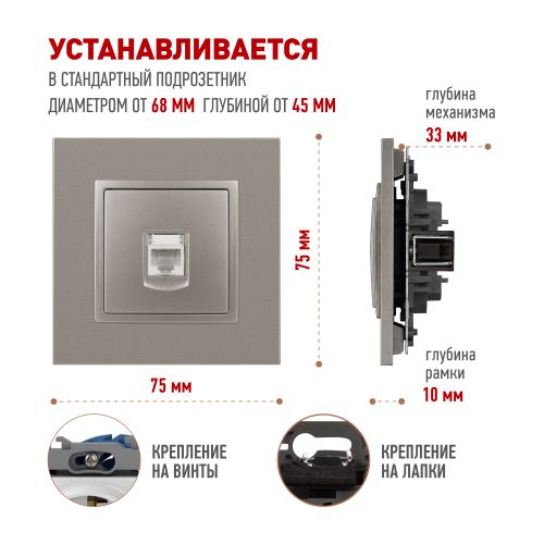 Розетка компьютерная Elegance 14-3107-16 RJ45 титан Эра Б0065764