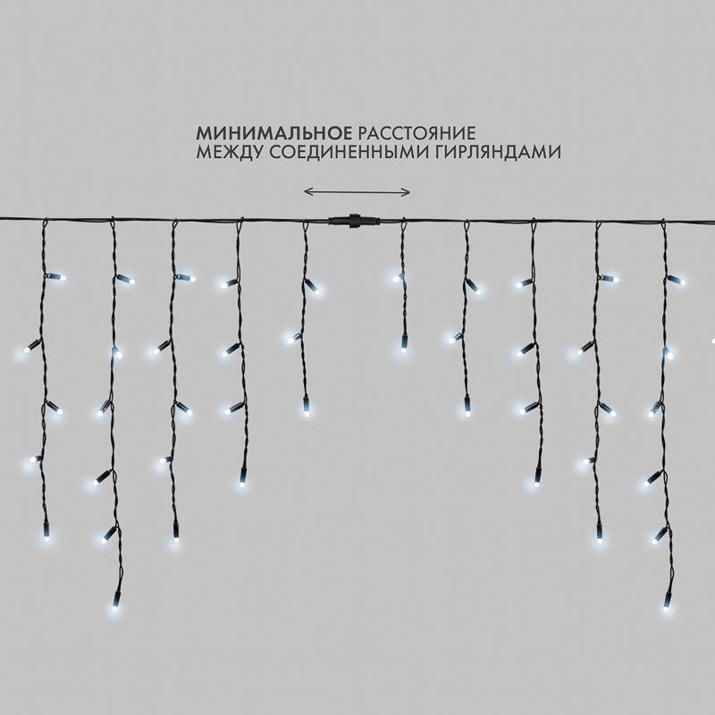 Гирлянда светодиодная "Айсикл" (бахрома) 4х0.6м 128LED бел. 10Вт 230В IP67 эффект мерцания провод каучук черн. (нужен шнур питания 315-000) Neon-Night 255-235