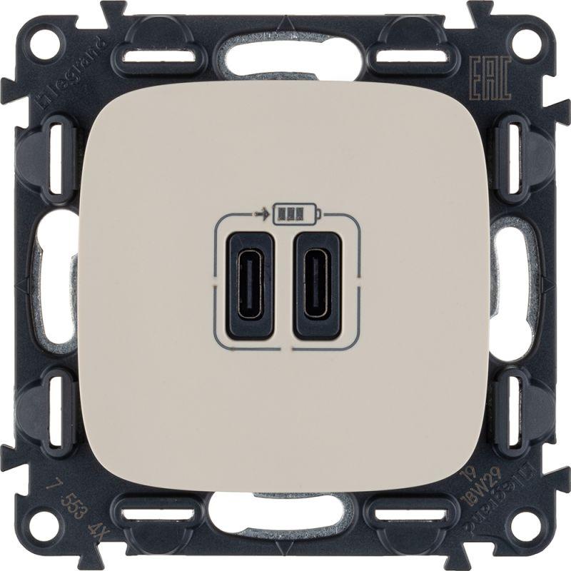 Устройство зарядное Valena Allure с 2-мя USB-разъемами тип C-тип C 240В/5В 3000мА с лиц. панелью сл. кость Leg 755346