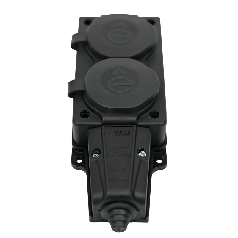 Колодка удлинителя 2-м MultiSet 16А 250В IP44 с заземл. каучук черн. SE MST4102BK