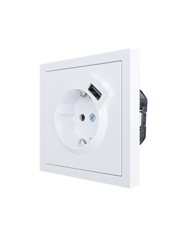 Розетка 1-мест. с/з+USB разъем ZIMA IP20 бел. LEZARD 704-0288-181