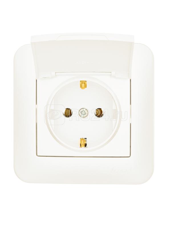 Розетка 1-м СП ASTI 16А IP20 с заземл. с крышкой термопласт в сборе жемчуж./бел. перламутр. LEZARD 7081-3030-123В