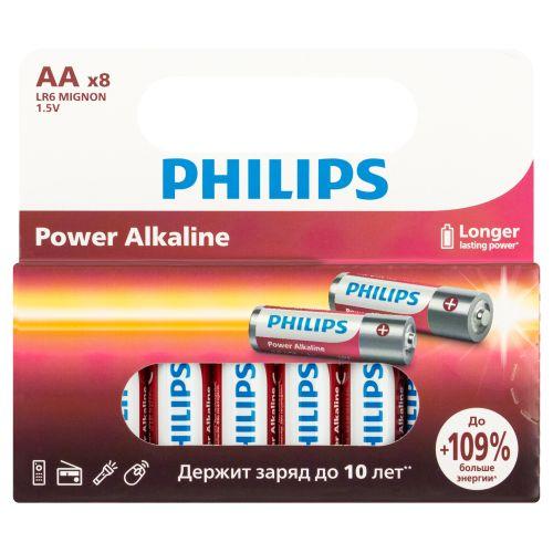 Элемент питания алкалиновый AA/LR6 1.5В Power (блист. 8шт) Philips Б0064634