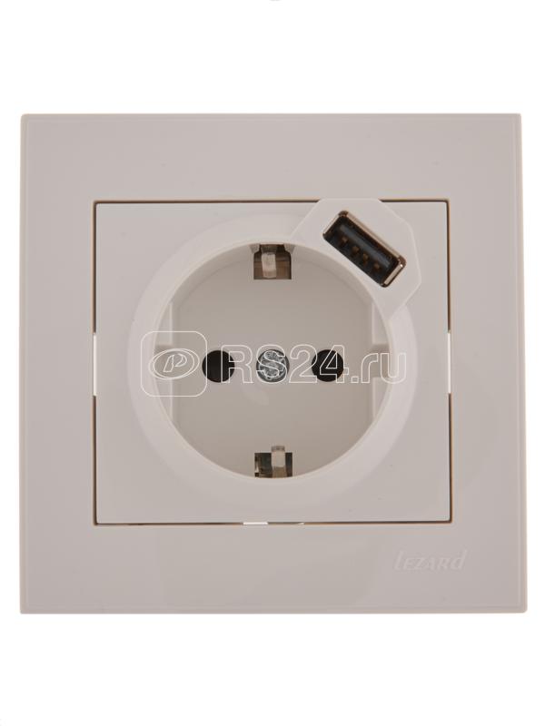 Розетка 1-м СП Rain 16А с заземл. + USB разъем бел. LEZARD 703-0202-181