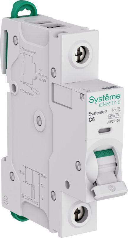 Выключатель автоматический 1п C 6А 6кА Systeme9 230В SE S9F22106