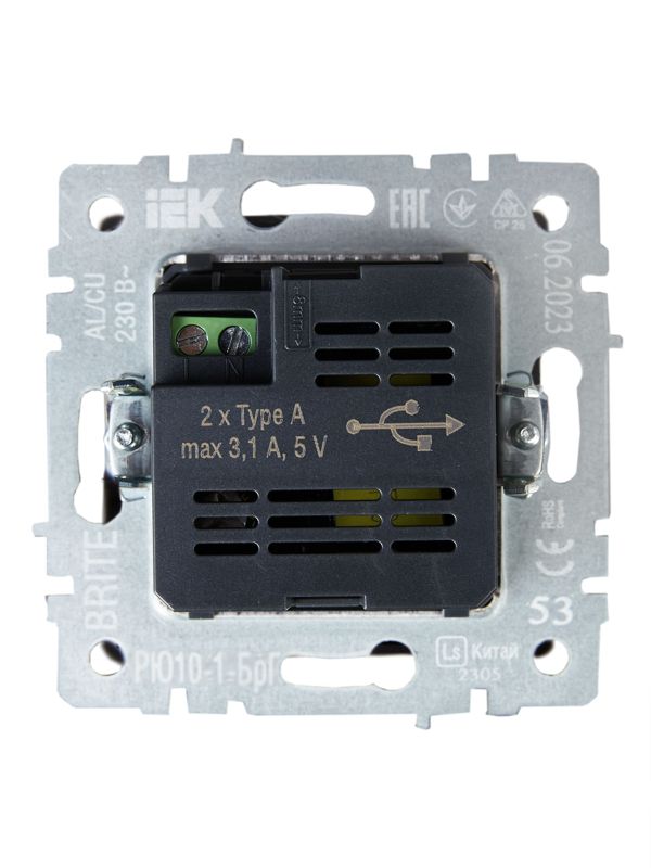 Розетка BRITE USB A+A 3.1А РЮ10-1-БрГ механизм графит IEK BR-U21-D31-K53