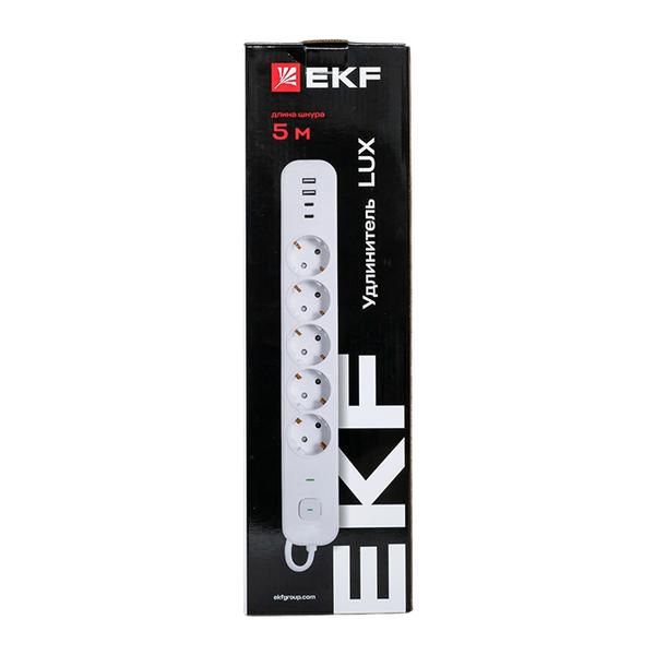 Удлинитель 5х5м IP20 2USB 2.4А+2type-C LUX 1.5кв.мм EKF UBA-LUX-505-TC