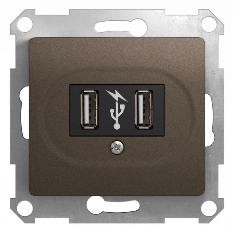 Розетка USB Glossa 5В 1400мА 2х5В 700мА механизм шоколад SchE GSL000832