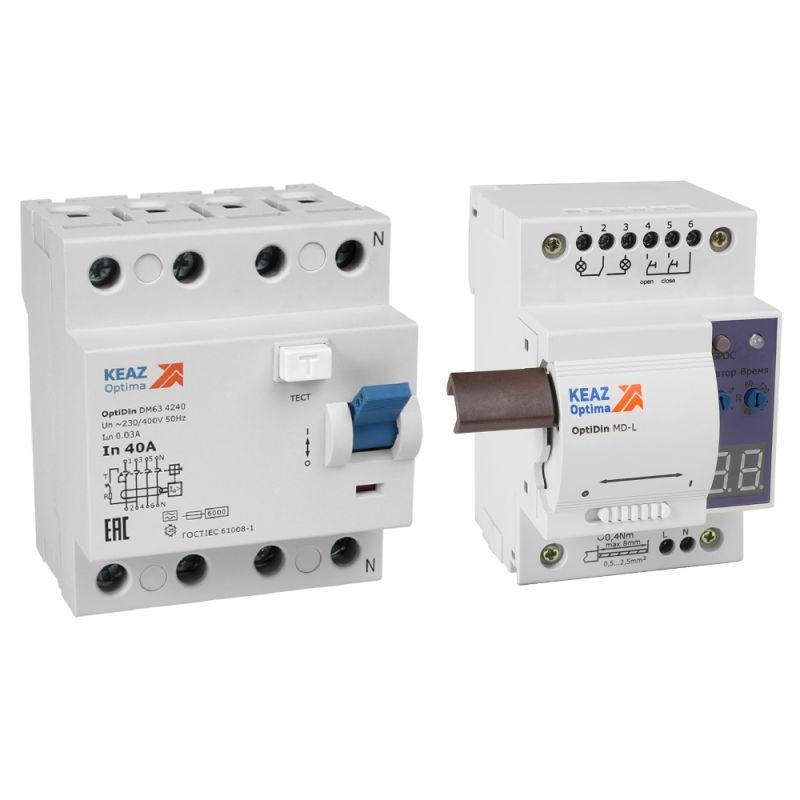 Моторпривод OptiDin MD-L-УХЛ4 + ВДТ без защиты от сверхтоков OptiDin DM63-4463-AС-УХЛ4 (4P 63 300mA) КЭАЗ 361848