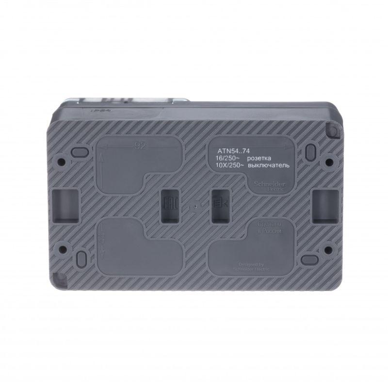 Блок ОП AtlasDesign PROFI IP54 (розетка 1-м 16А заземл. защ. шторки + 2-кл. выключатель 10А) антрацит SE ATN544074
