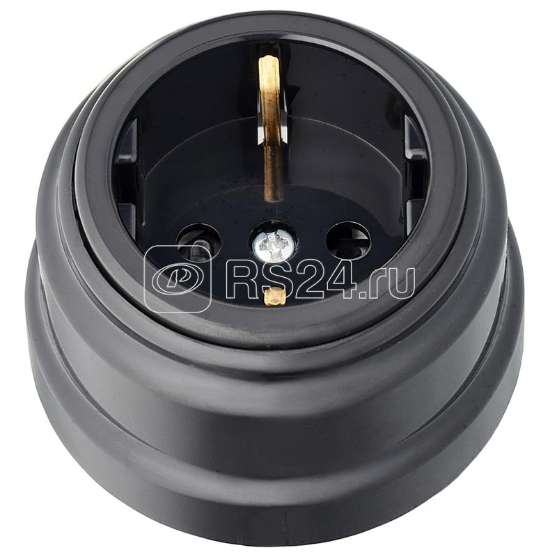 Розетка 1-м ОП РЕТРО 16А с заземл. со шторками Bylectrica РА16-0206 черный